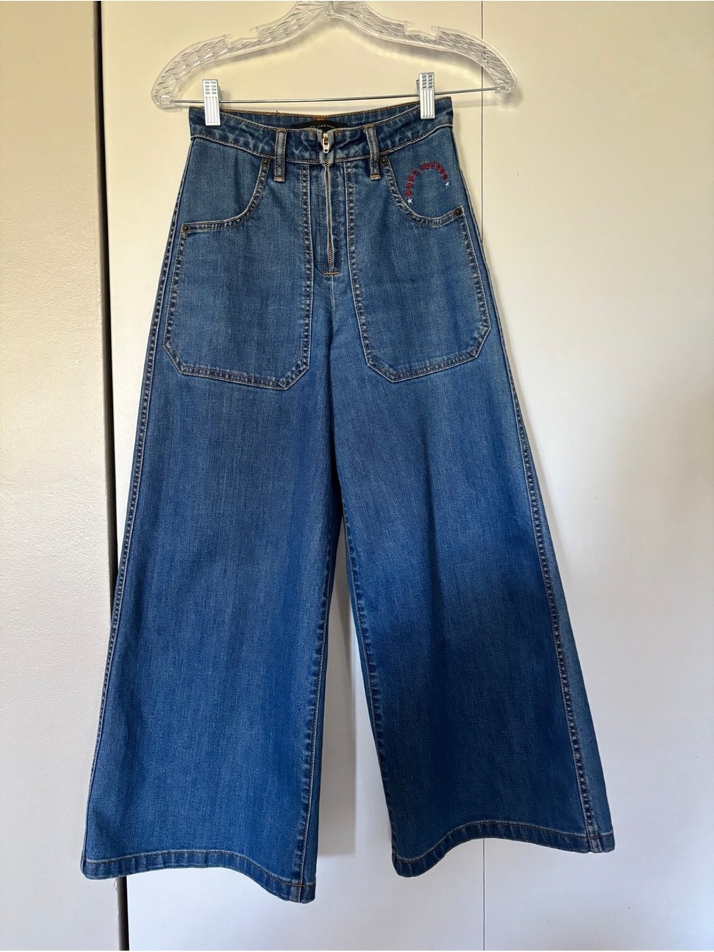 Marc Jacob’s High Rise Cropped Wide-Leg Denim Jeans Embroidered 
Size 24